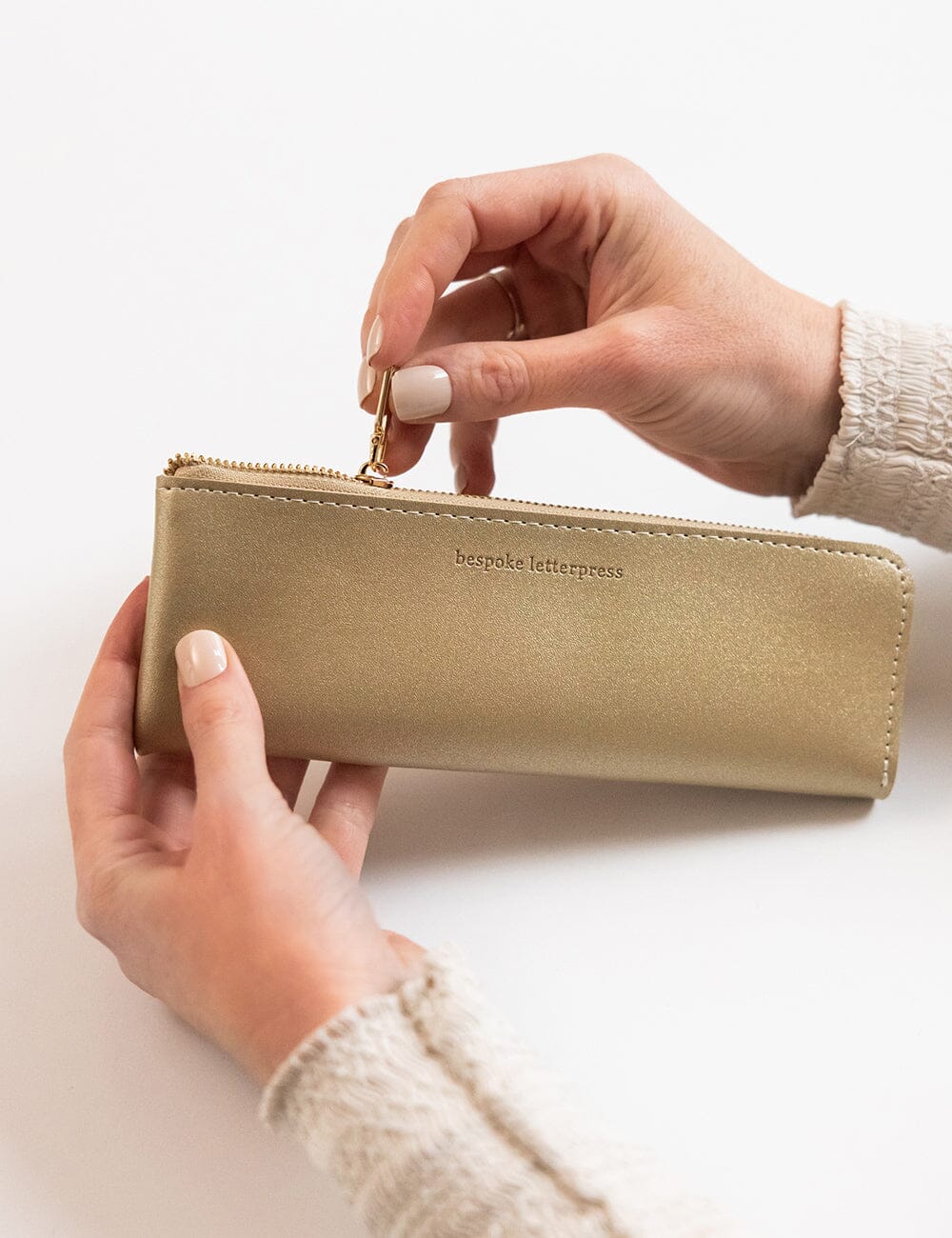 Pencil Case Slim - Gold Pencil Case Bespoke Letterpress