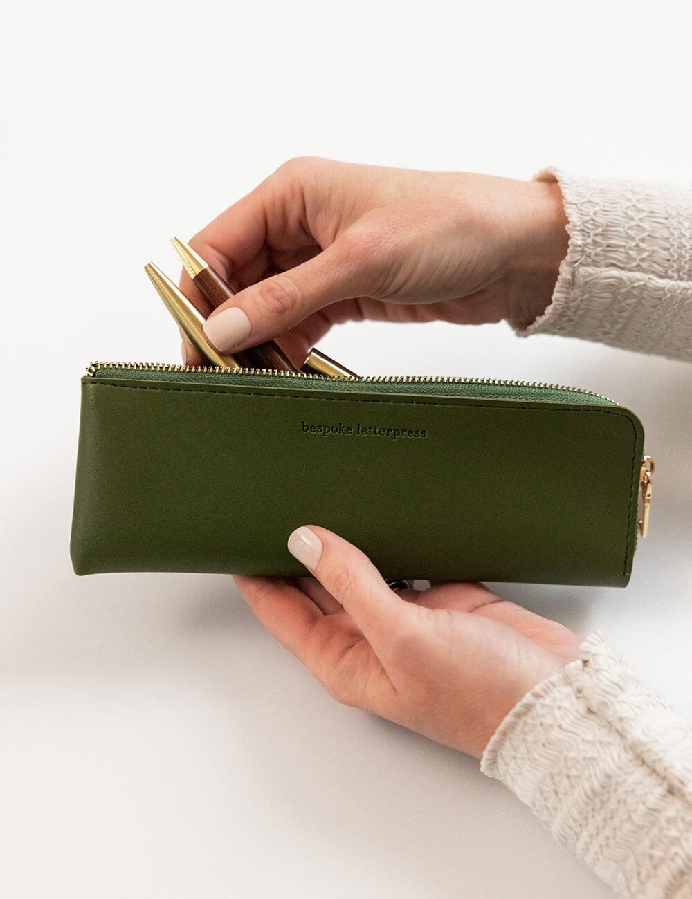 Pencil Case Slim - Olive Pencil Case Bespoke Letterpress