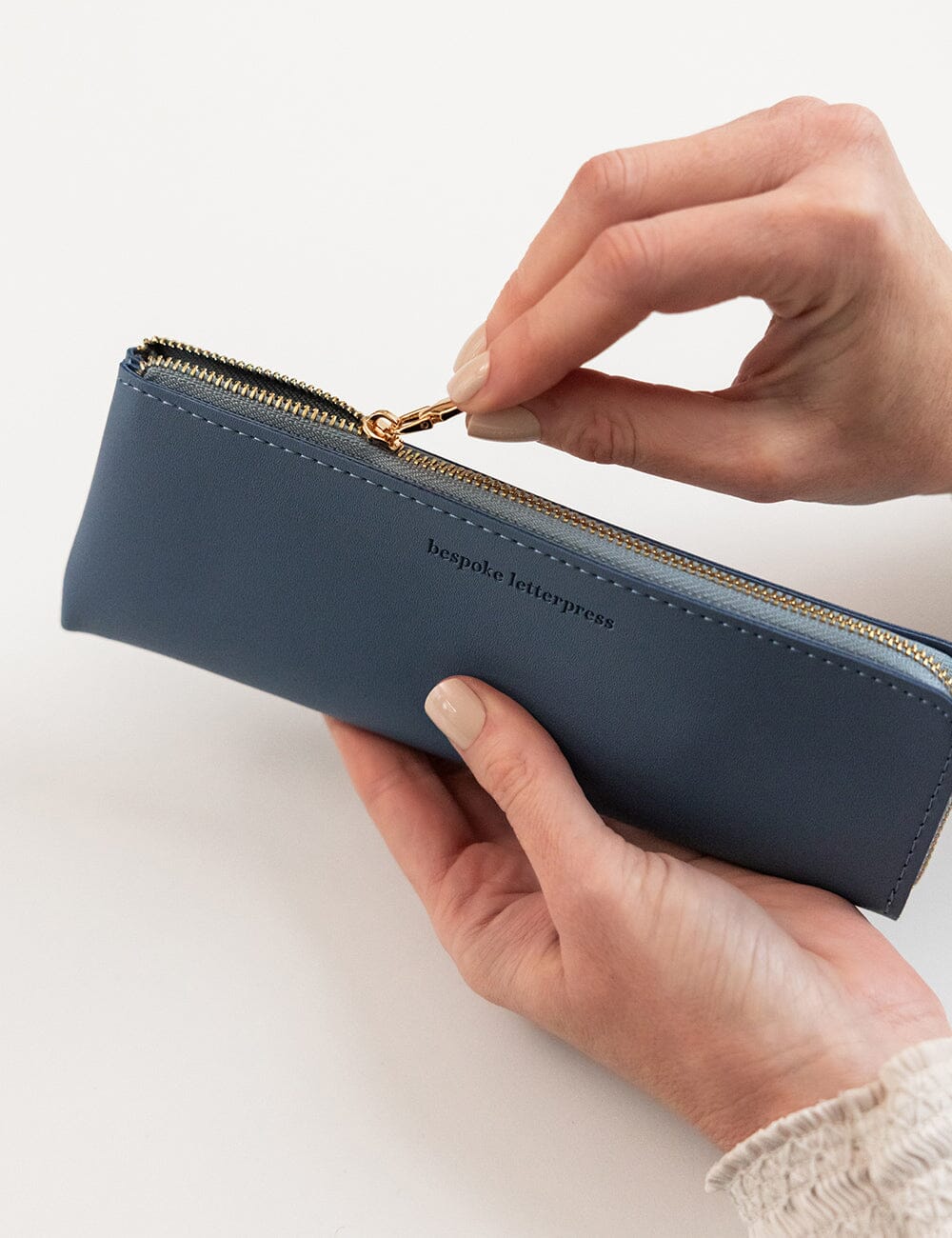 Pencil Case Slim - Denim Pencil Case Bespoke Letterpress