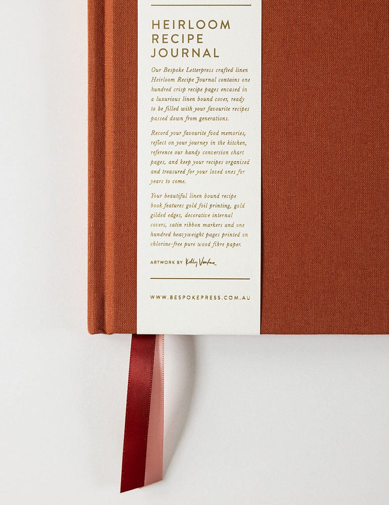 Heirloom Recipe Book Journal - Rust Recipe Book Bespoke Letterpress 