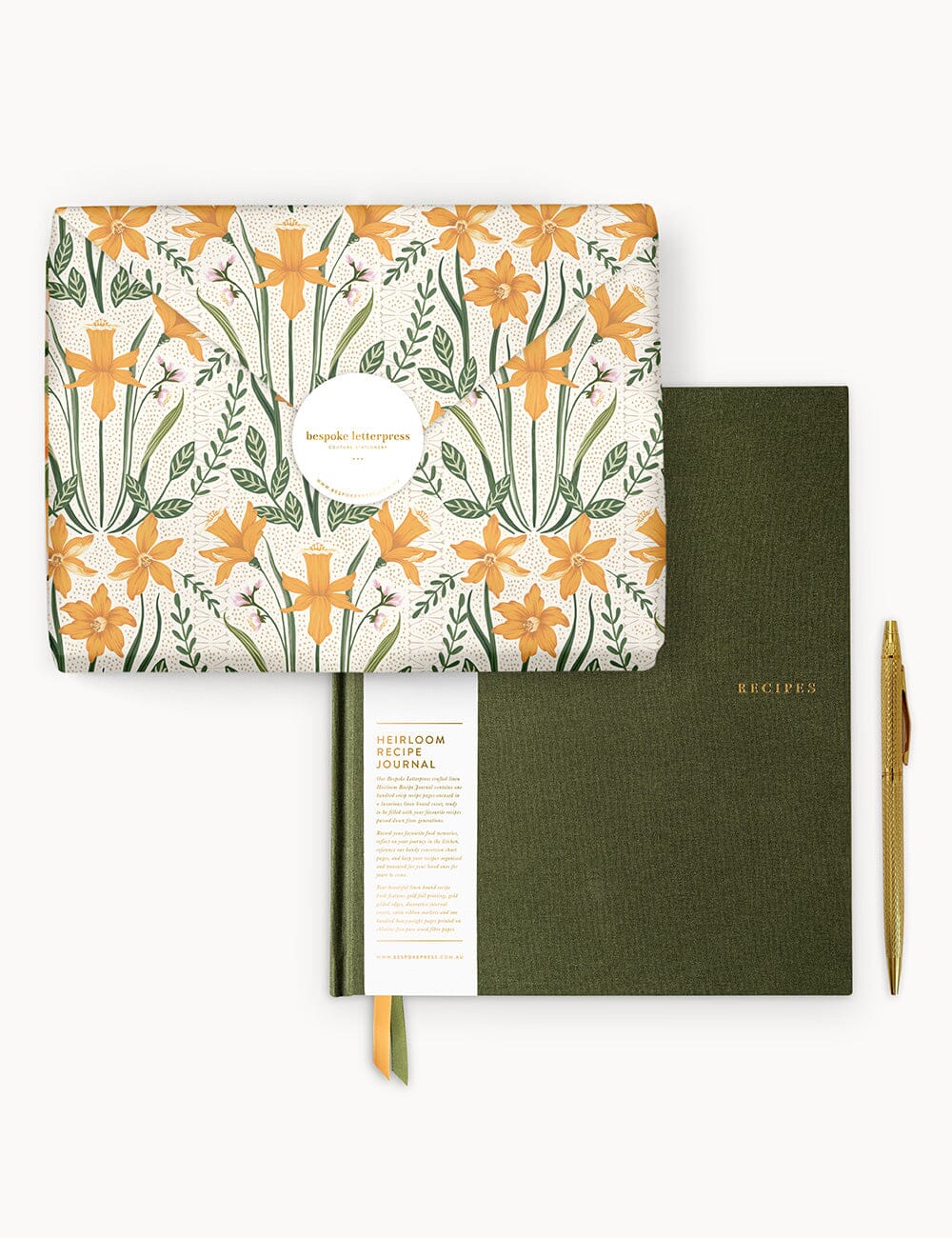 Gift Set - Heirloom Recipe Book - Basil Green Recipe Book Bespoke Letterpress