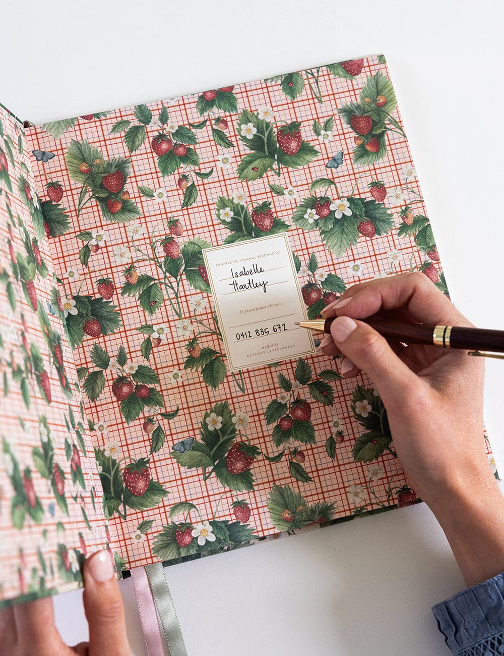 Heirloom Recipe Book Journal - Strawberries Recipe Book Bespoke Letterpress