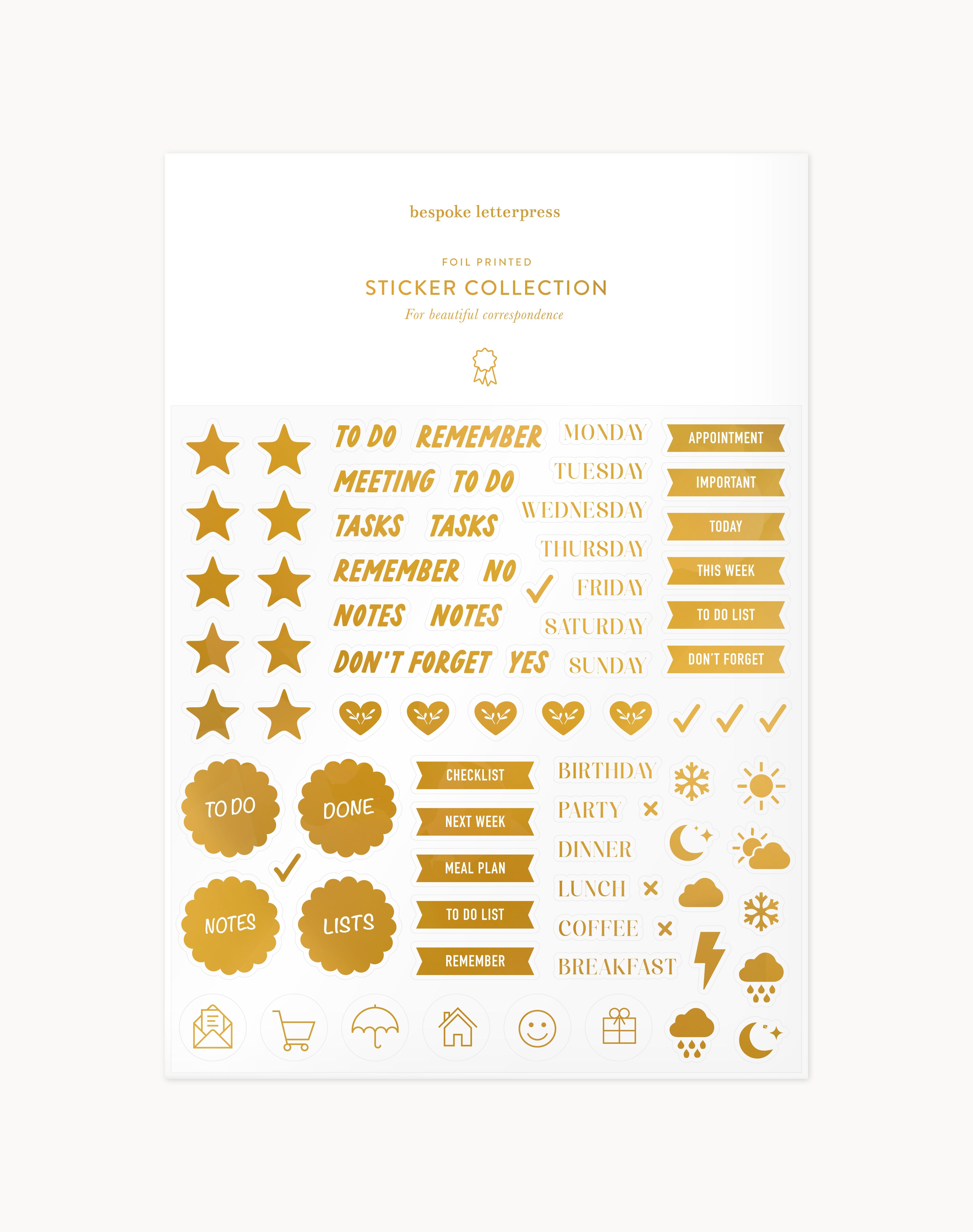 Planning Icons Sticker Sheet Stickers Bespoke Letterpress