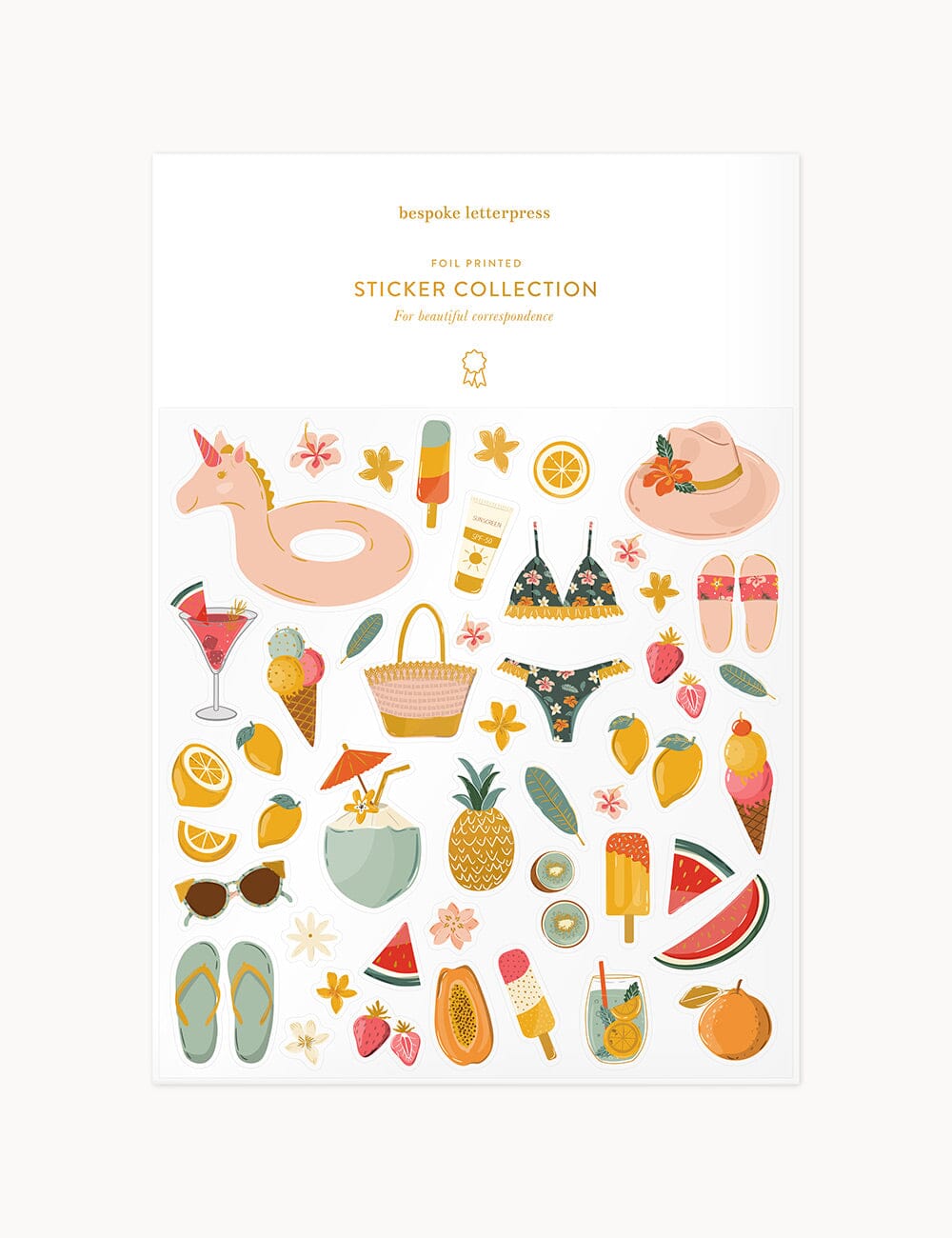 Summer Holidays Sticker Sheet Stickers Bespoke Letterpress