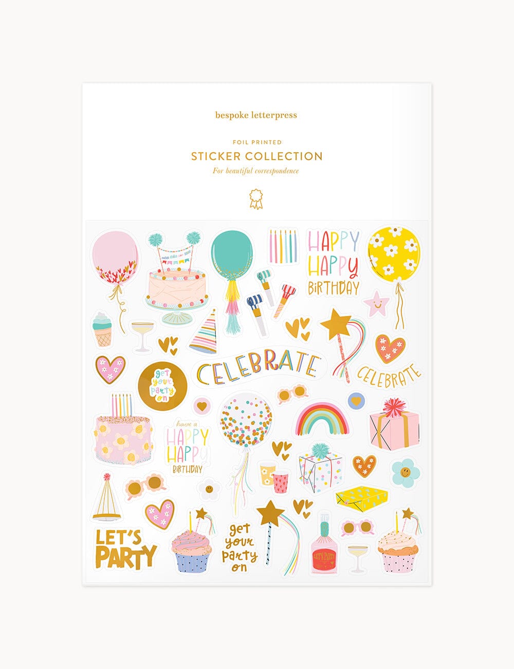 Birthday Party Sticker Sheet Stickers Bespoke Letterpress