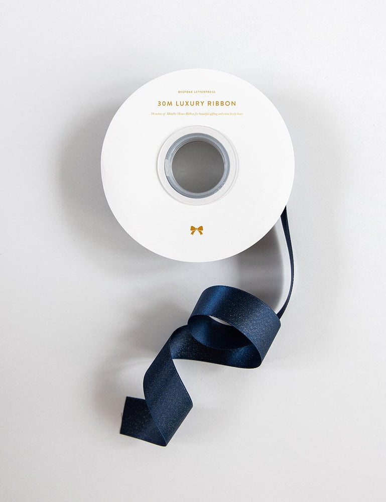 Navy Shimmer Satin Ribbon 30 Meters Shimmer Ribbon Bespoke Letterpress 
