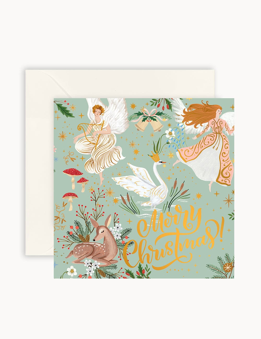 "Merry Christmas Angels" Small Christmas Card Christmas Cards Bespoke Letterpress