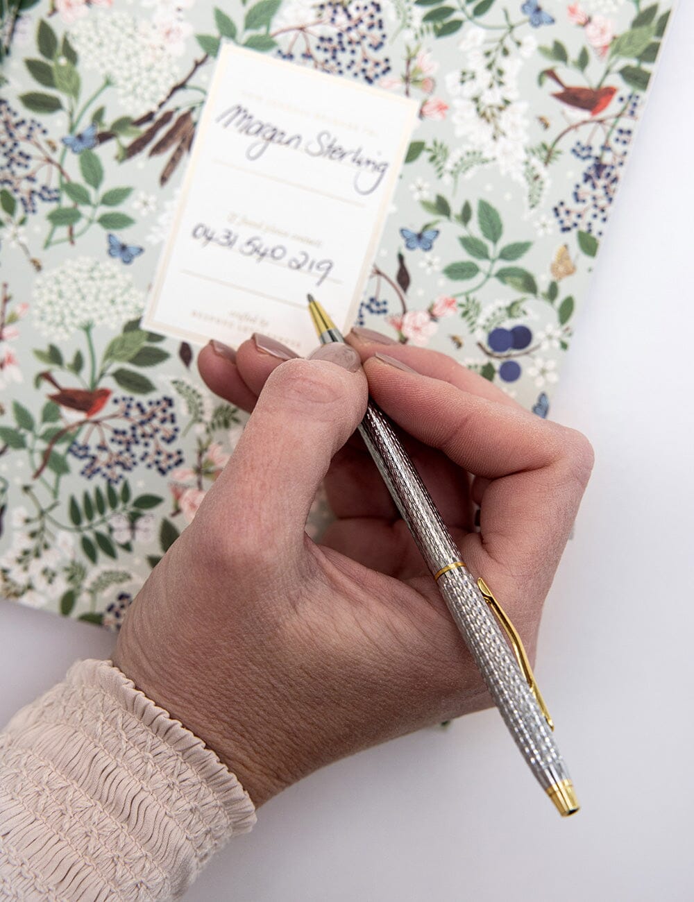 Basket Weave Silver with Gold Tips Ballpoint Pen Desktop Stationery Bespoke Letterpress