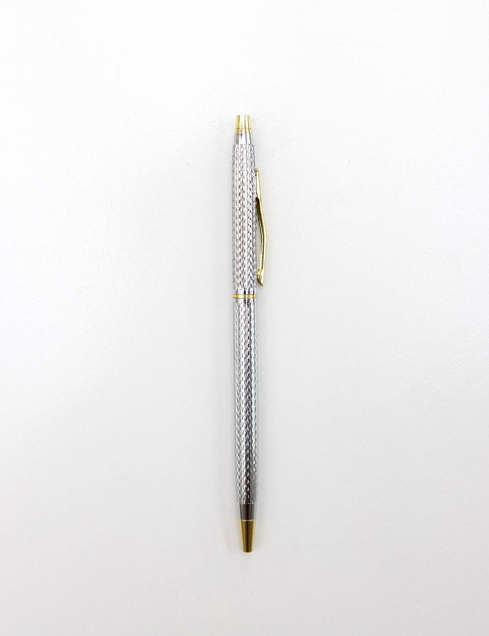 Basket Weave Silver with Gold Tips Ballpoint Pen Desktop Stationery Bespoke Letterpress