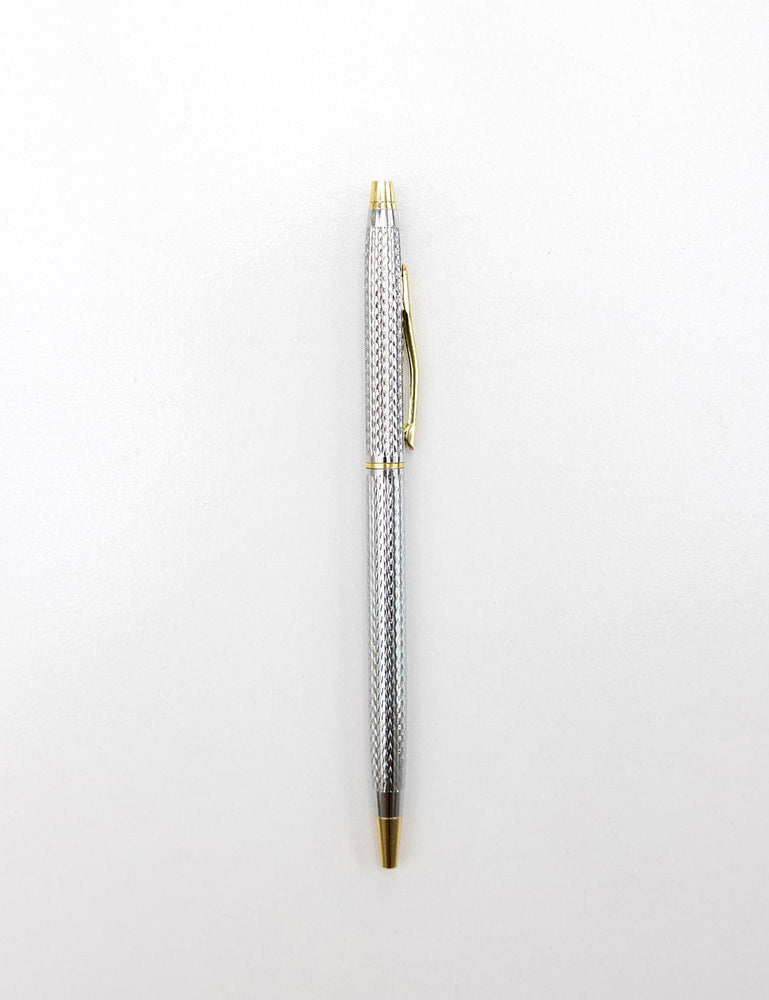 Basket Weave Silver with Gold Tips Ballpoint Pen Desktop Stationery Bespoke Letterpress 