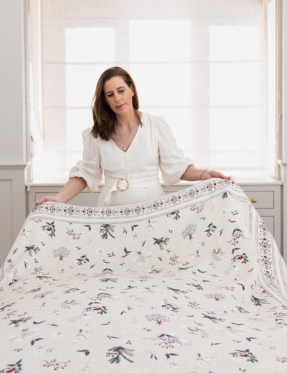 Heirloom Christmas Holly Linen Tablecloth Tablecloth Bespoke Letterpress
