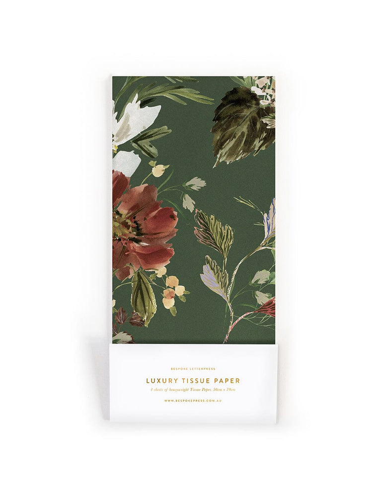 4pk Tissue Paper - Vintage Botanical (Olive) Tissue Paper Bespoke Letterpress 
