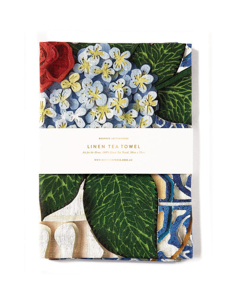 Hydrangea Blue 100% Linen Tea Towel Tea Towel Bespoke Letterpress 