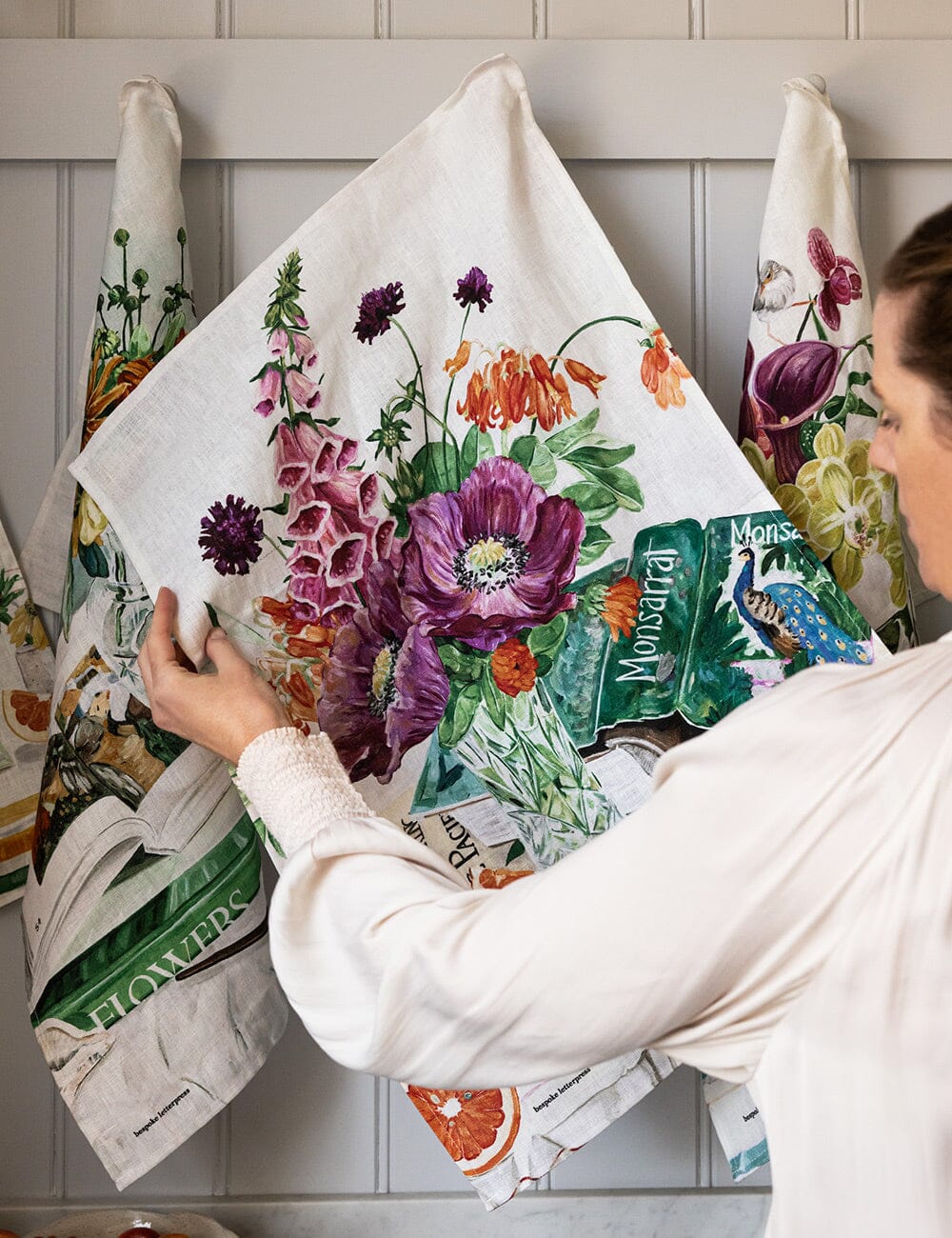 Poppies & Foxglove 100% Linen Tea Towel