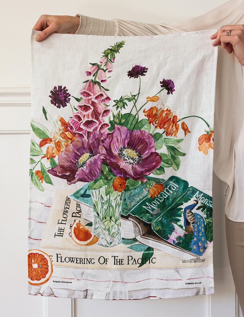 Poppies & Foxglove 100% Linen Tea Towel