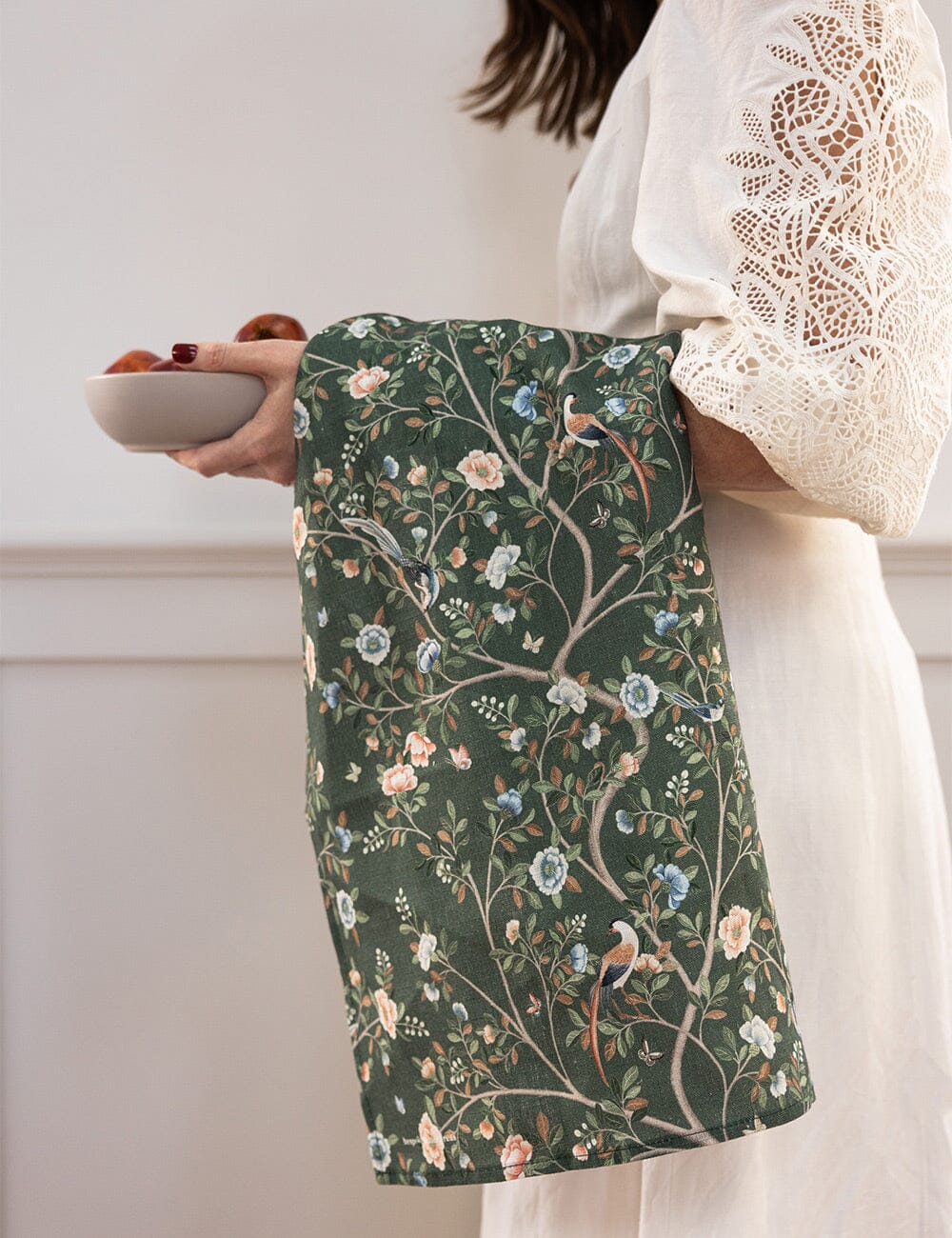 Olive Camellia Tree 100% Linen Tea Towel