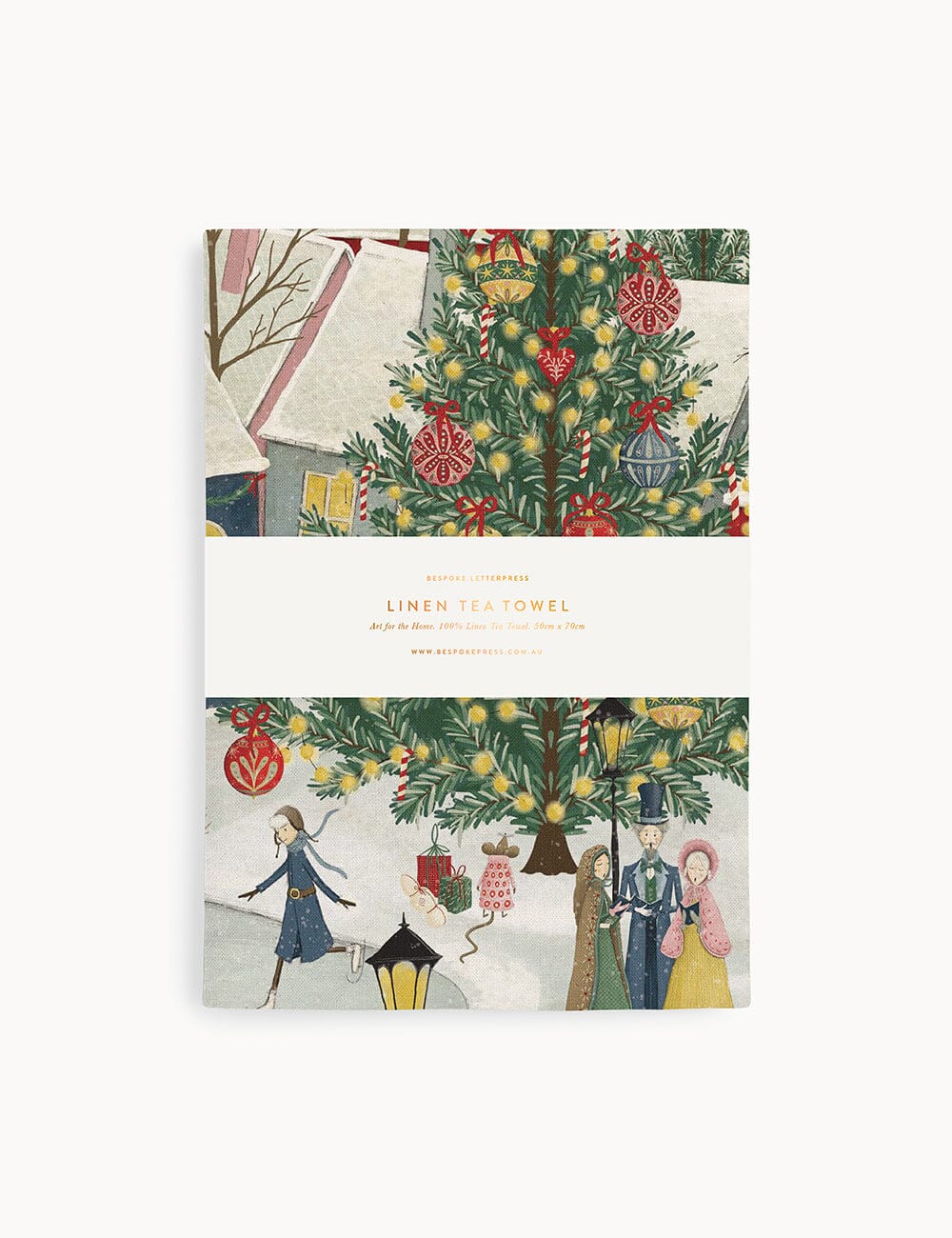 The Christmas Village 100% Linen Tea Towel Tea Towel Bespoke Letterpress