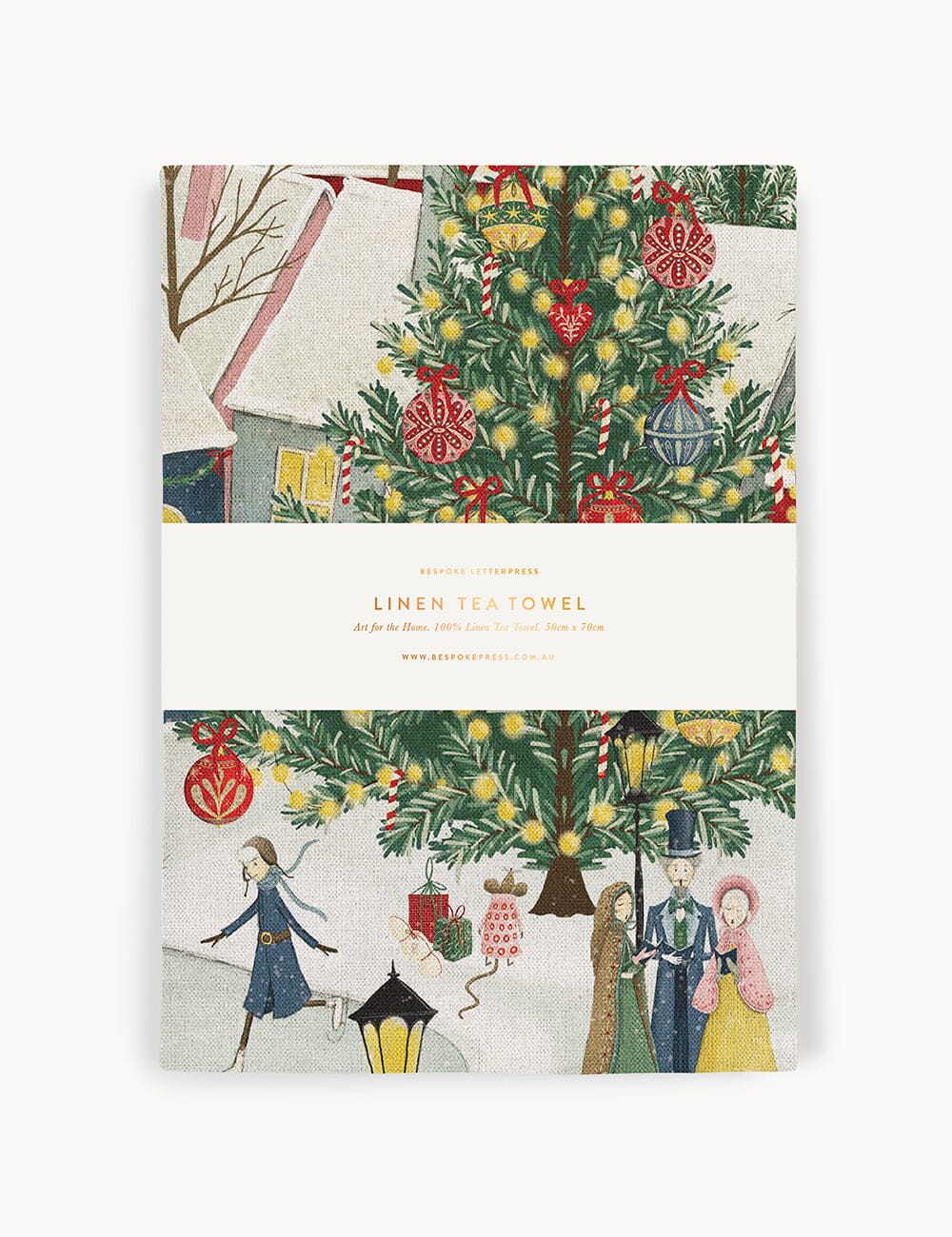 The Christmas Village 100% Linen Tea Towel Tea Towel Bespoke Letterpress