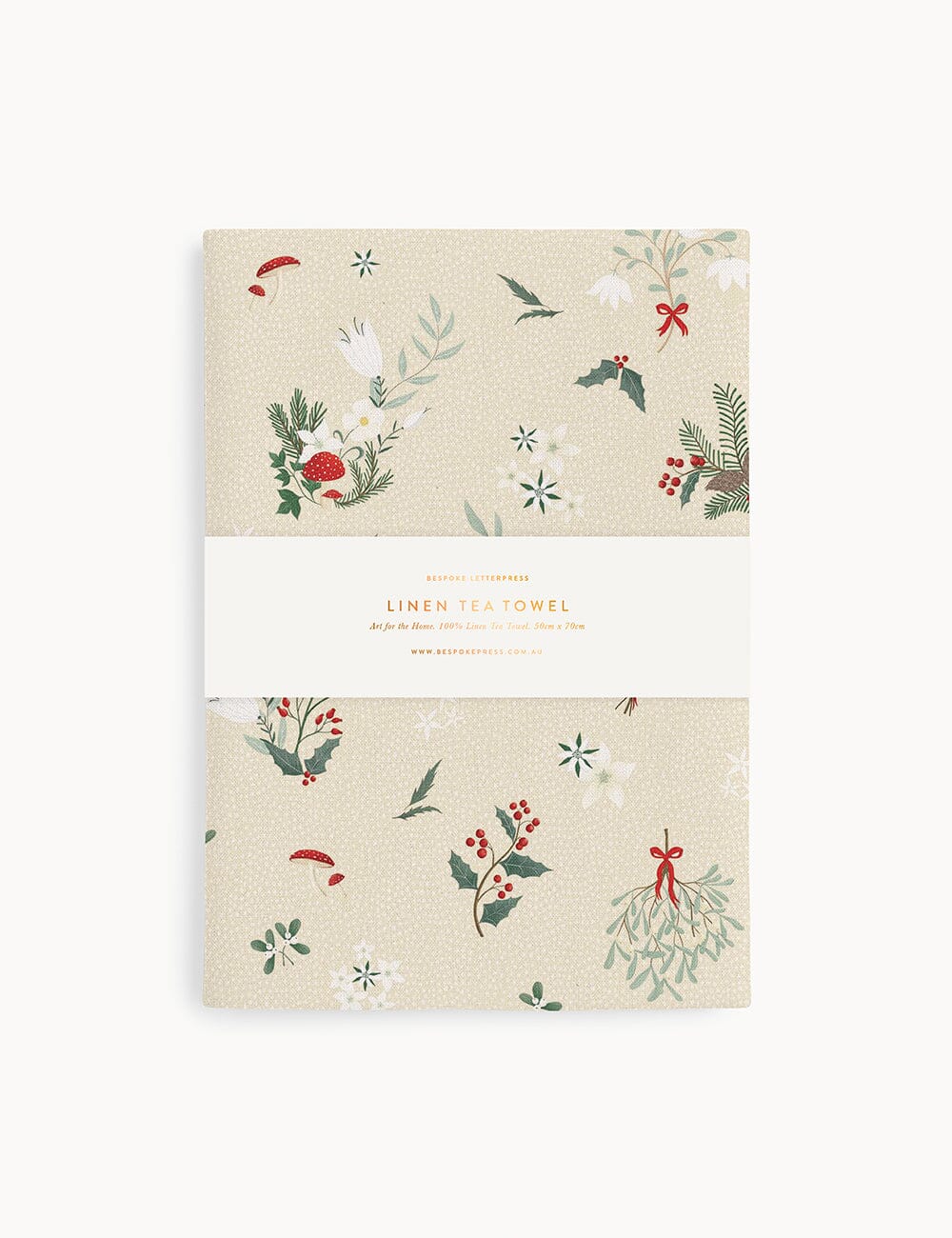 Heirloom Christmas Holly 100% Linen Tea Towel Tea Towel Bespoke Letterpress