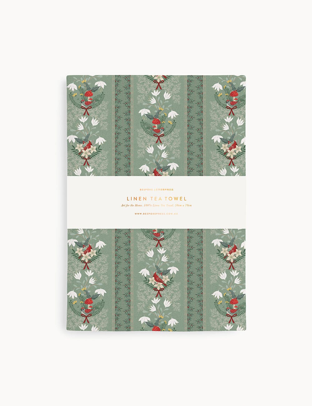 Christmas Songbirds 100% Linen Tea Towel Tea Towel Bespoke Letterpress
