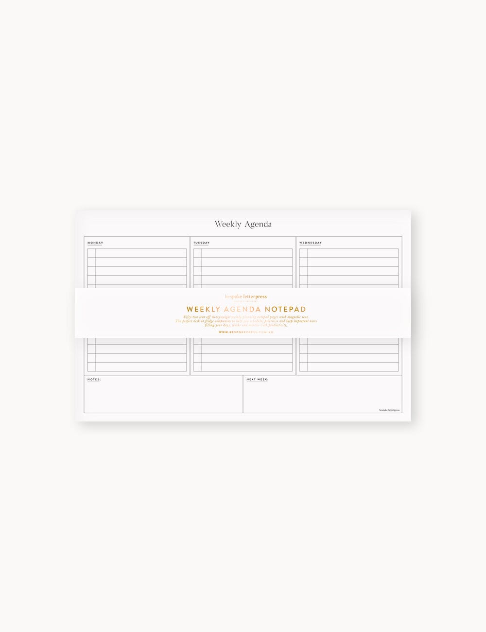 Weekly Agenda Fridge Notepad Notebooks Bespoke Letterpress
