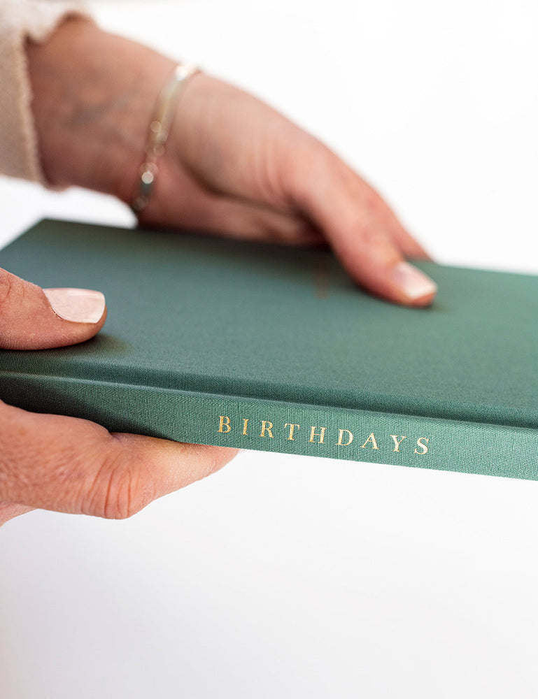 Birthday book Eucalypt Green Bespoke Letterpress 