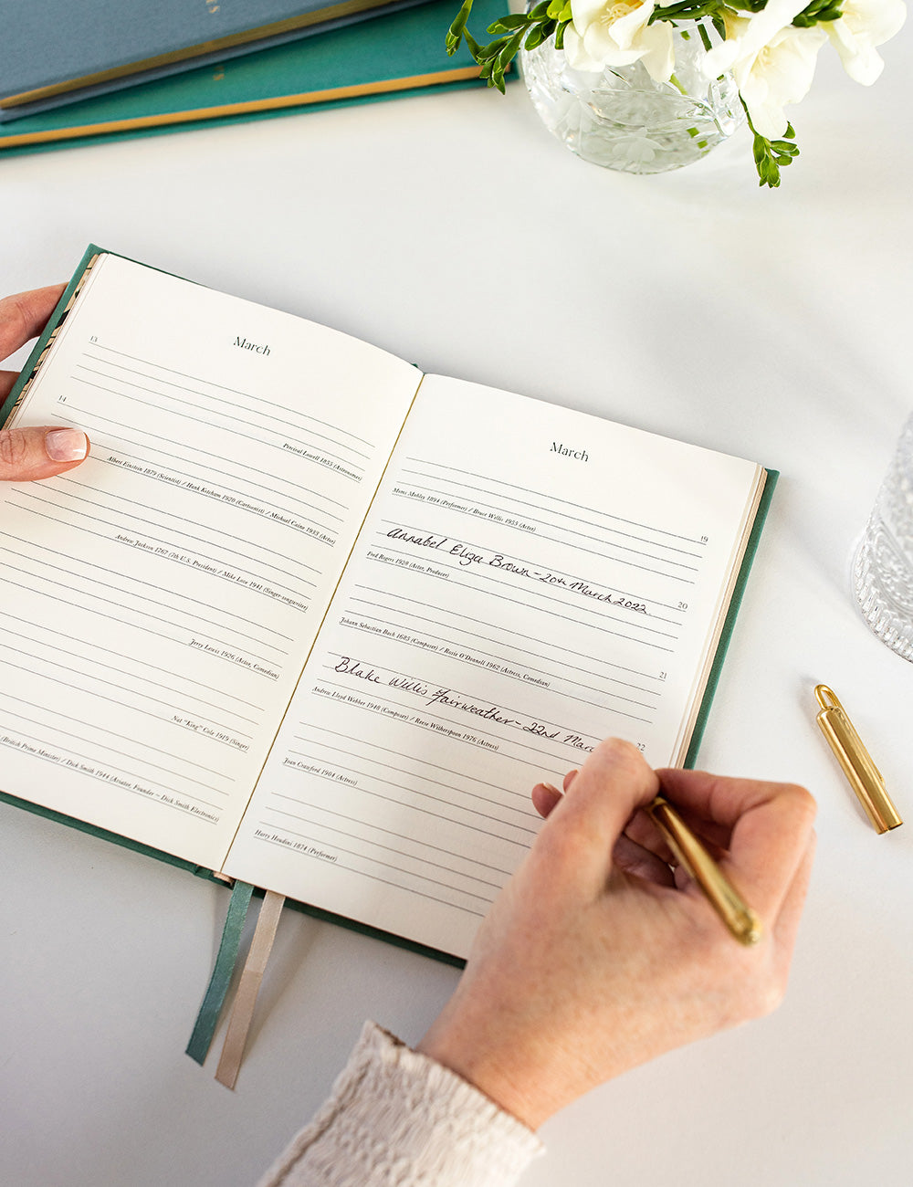 Birthday book Eucalypt Green Bespoke Letterpress