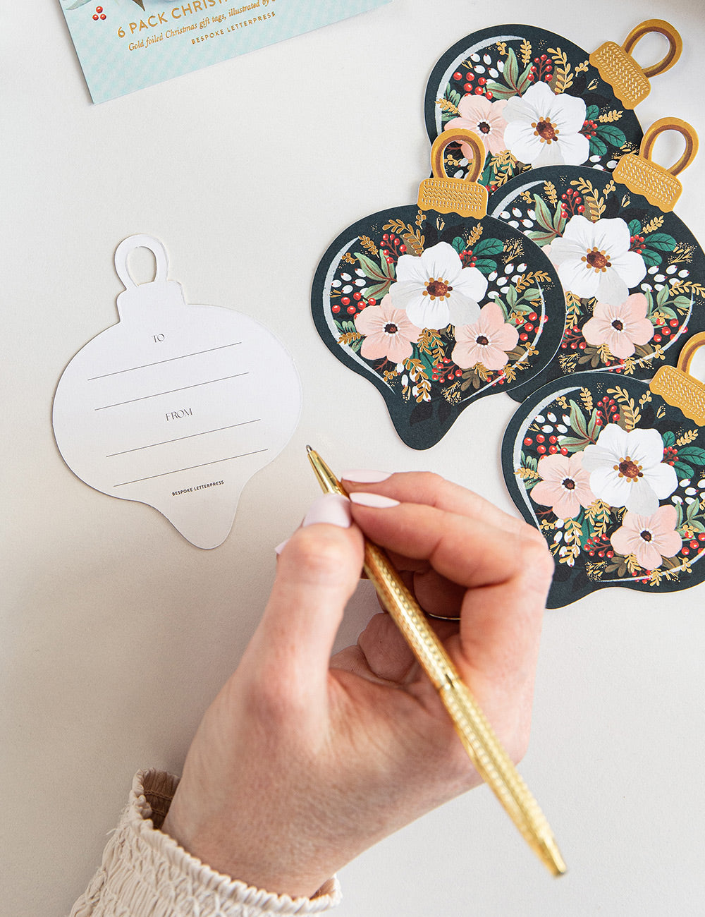 6pk Christmas Gift Tags "Green Ornament" Bespoke Letterpress