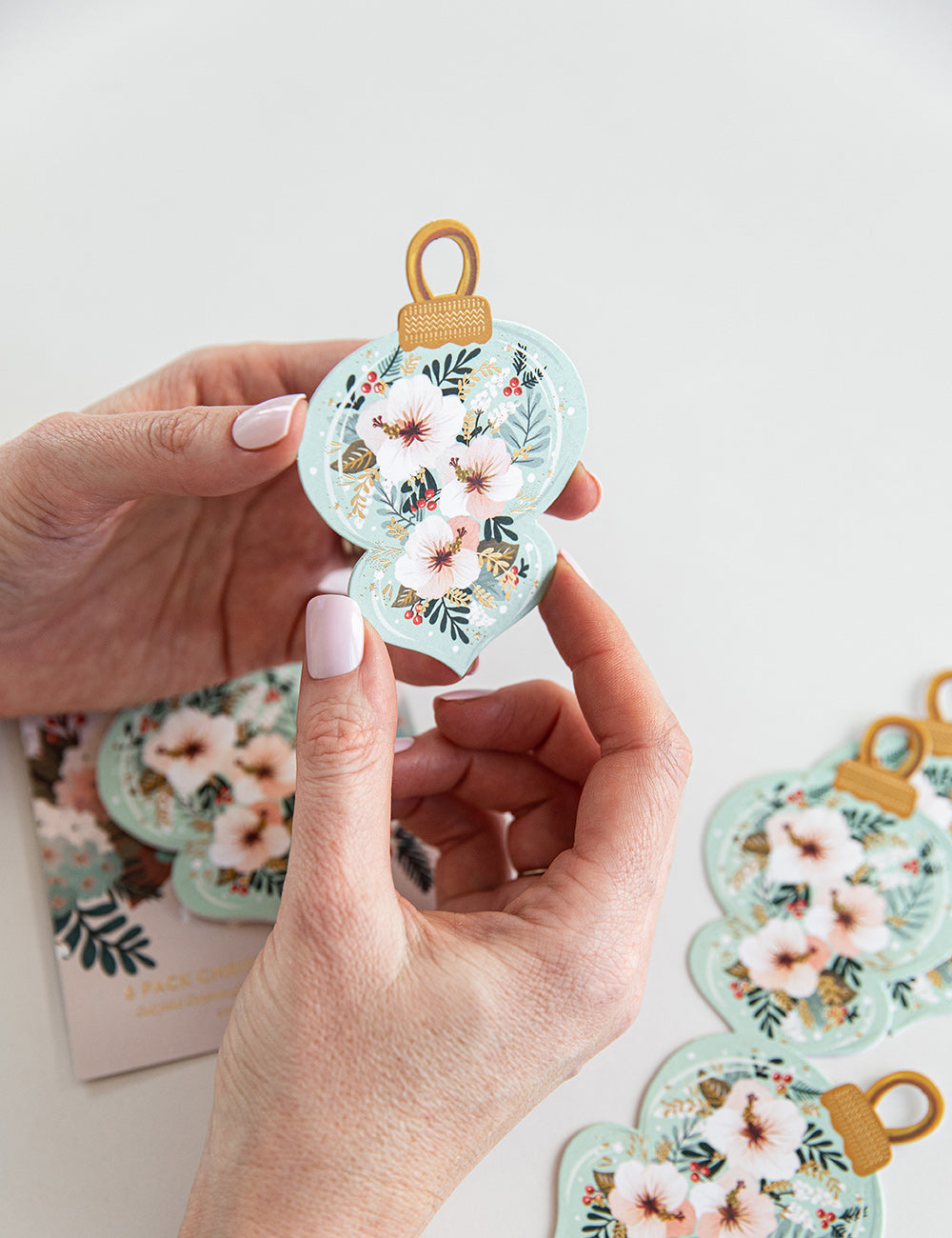 6pk Christmas Gift Tags "Blue Ornament" Bespoke Letterpress