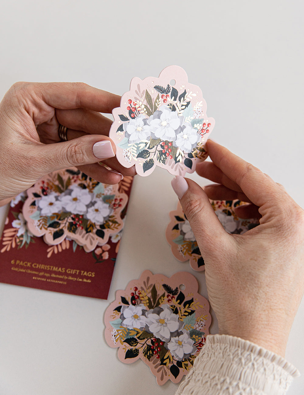 6pk Christmas Gift Tags "Christmas Flower" Gift Tags Bespoke Letterpress