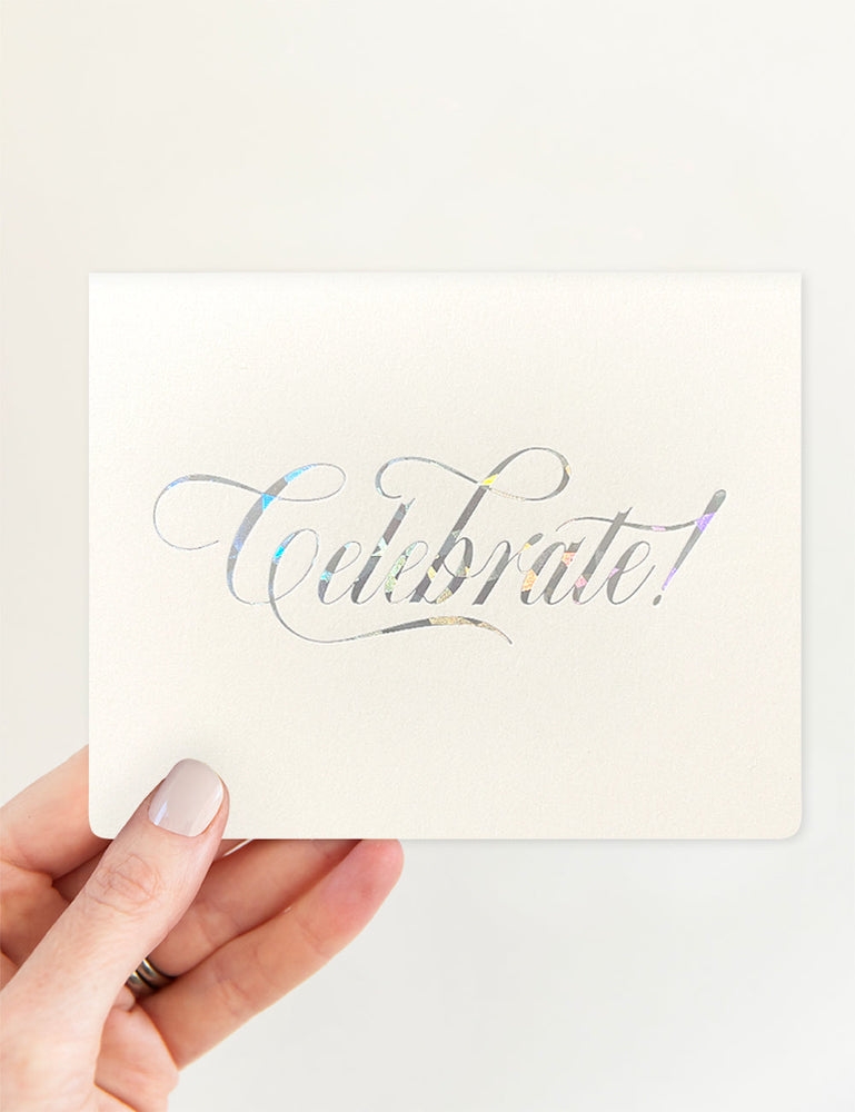 Celebrate Silver Holographic Greeting Cards Bespoke Letterpress 