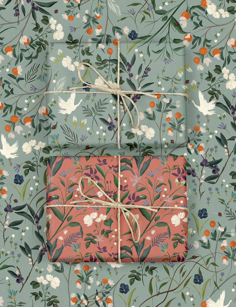 Cranes / Nancys Garden 6pk Gift Wrap Bespoke Letterpress 