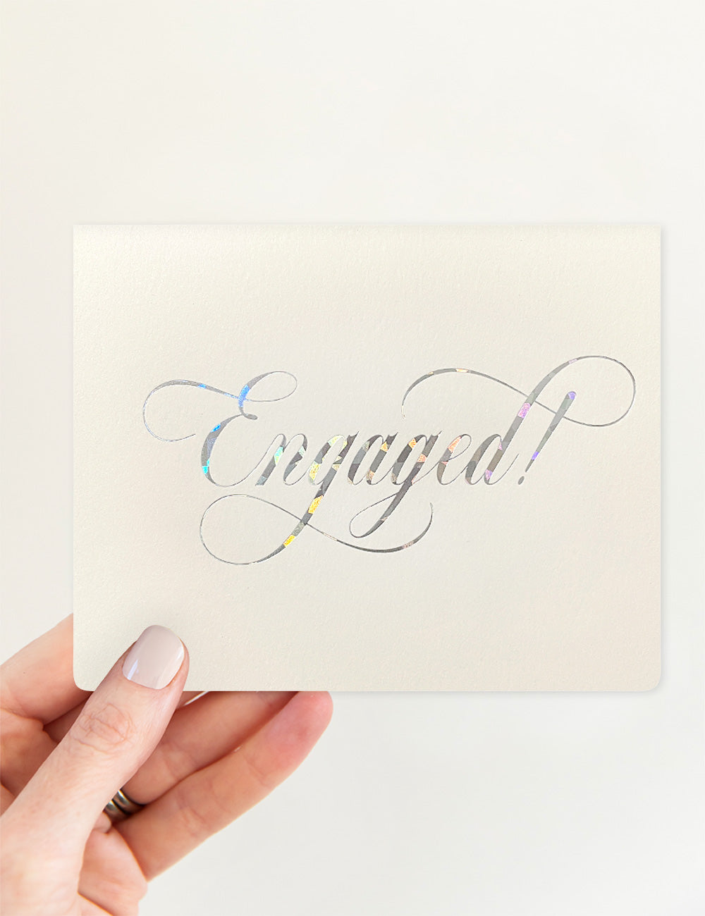 Engaged Silver Holographic Greeting Cards Bespoke Letterpress