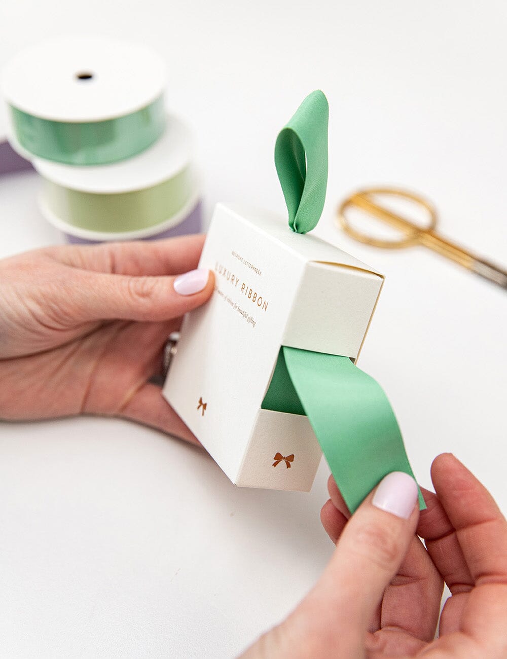 Mineral Green Luxury Satin Ribbon - 10 metres Satin Ribbon Bespoke Letterpress