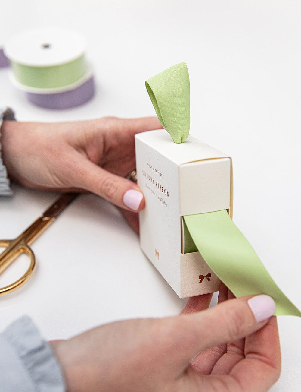 Pistachio Luxury Satin Ribbon - 10 metres Satin Ribbon Bespoke Letterpress