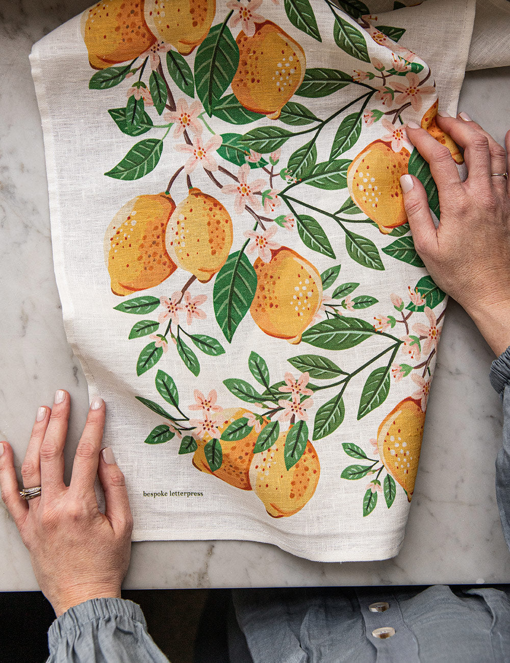 Lemons 100% Linen Tea Towel Tea Towel Bespoke Letterpress