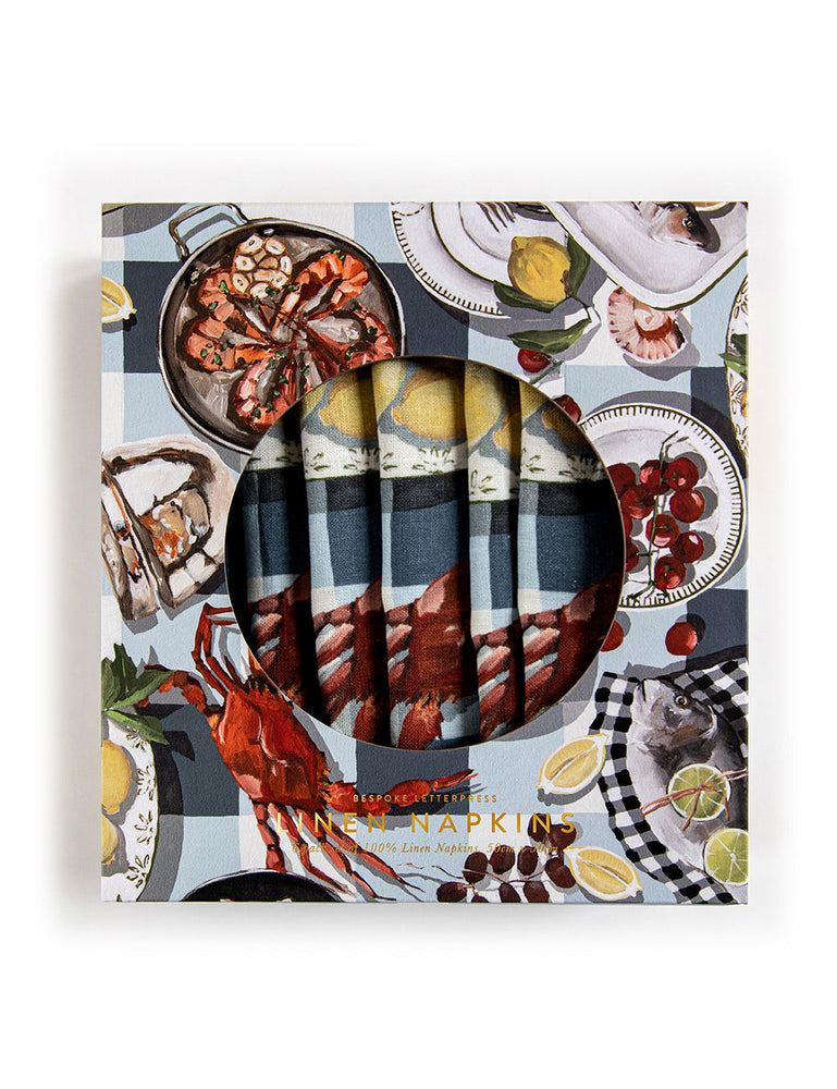Crab & Squid 6pk 100% Linen Napkins