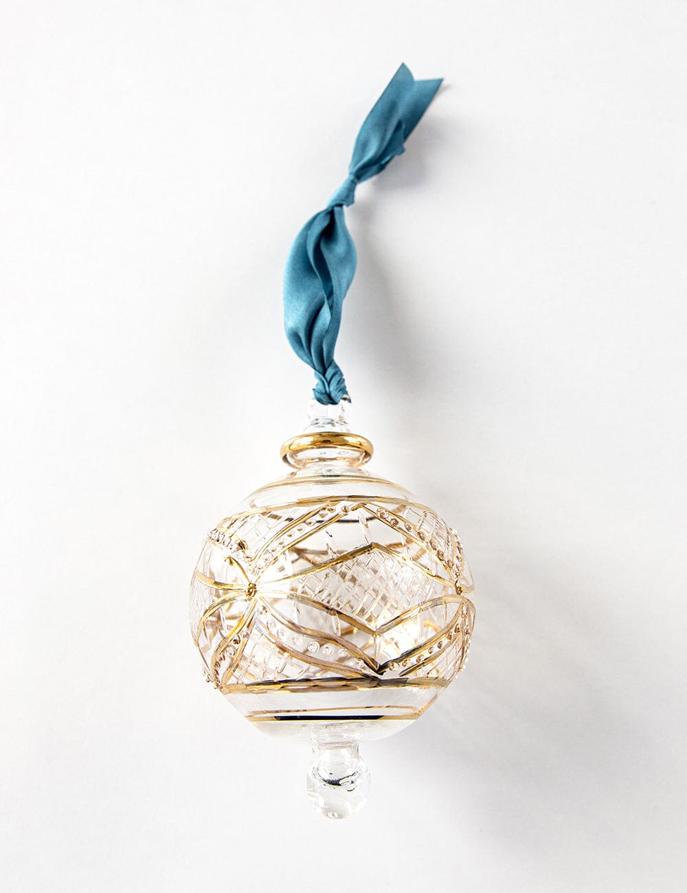 Ornament Glass Round Diamond (Teal Ribbon) Bespoke Letterpress