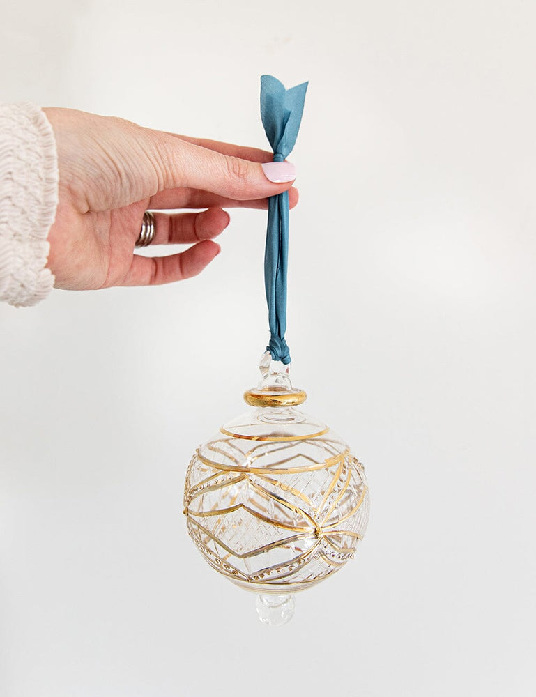 Ornament Glass Round Diamond (Teal Ribbon) Bespoke Letterpress 