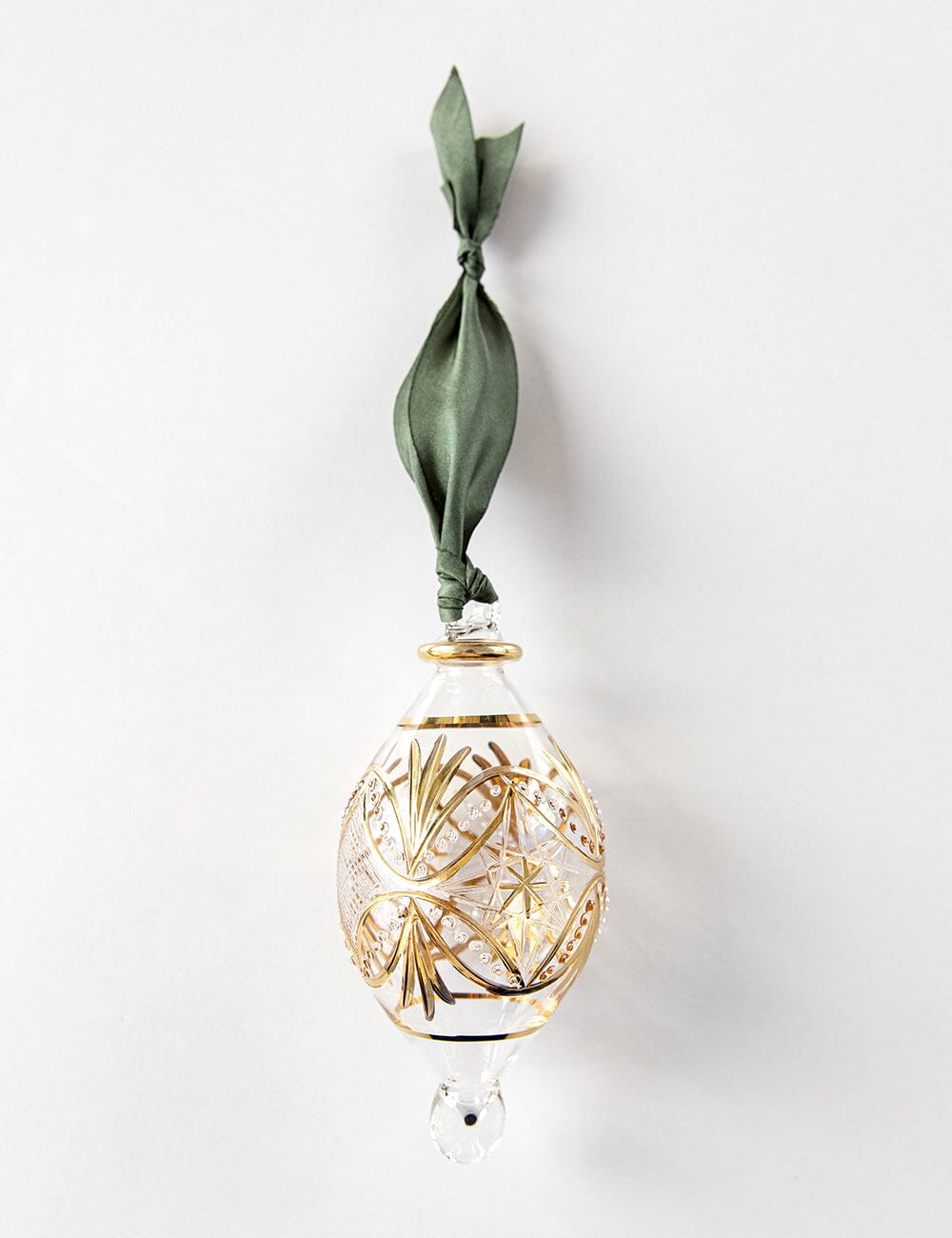 Ornament Glass Tear Drop Star (Olive Ribbon) Bespoke Letterpress