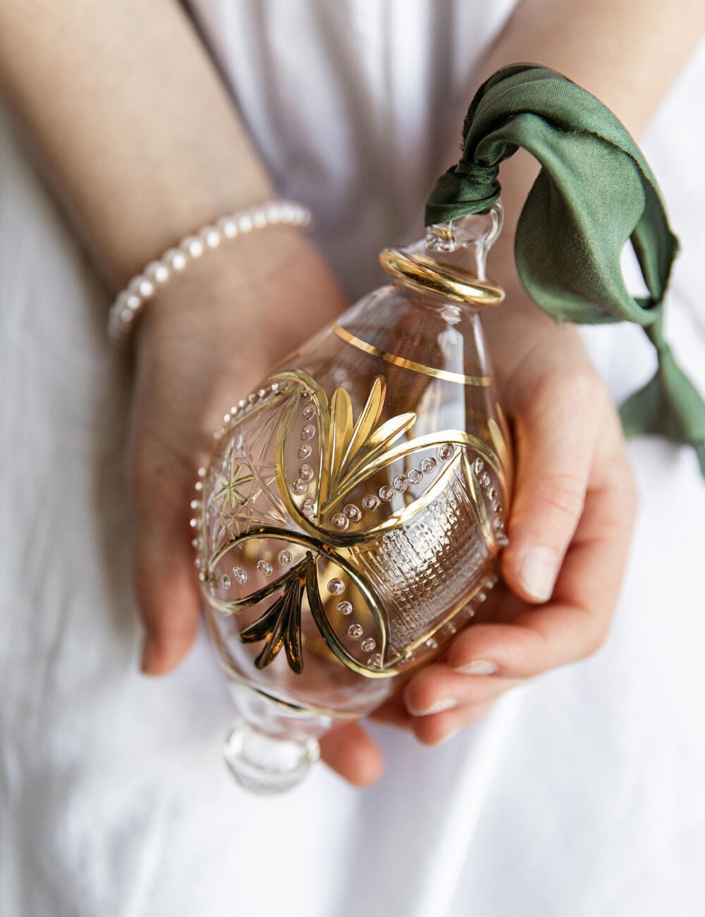 Ornament Glass Tear Drop Star (Olive Ribbon) Bespoke Letterpress