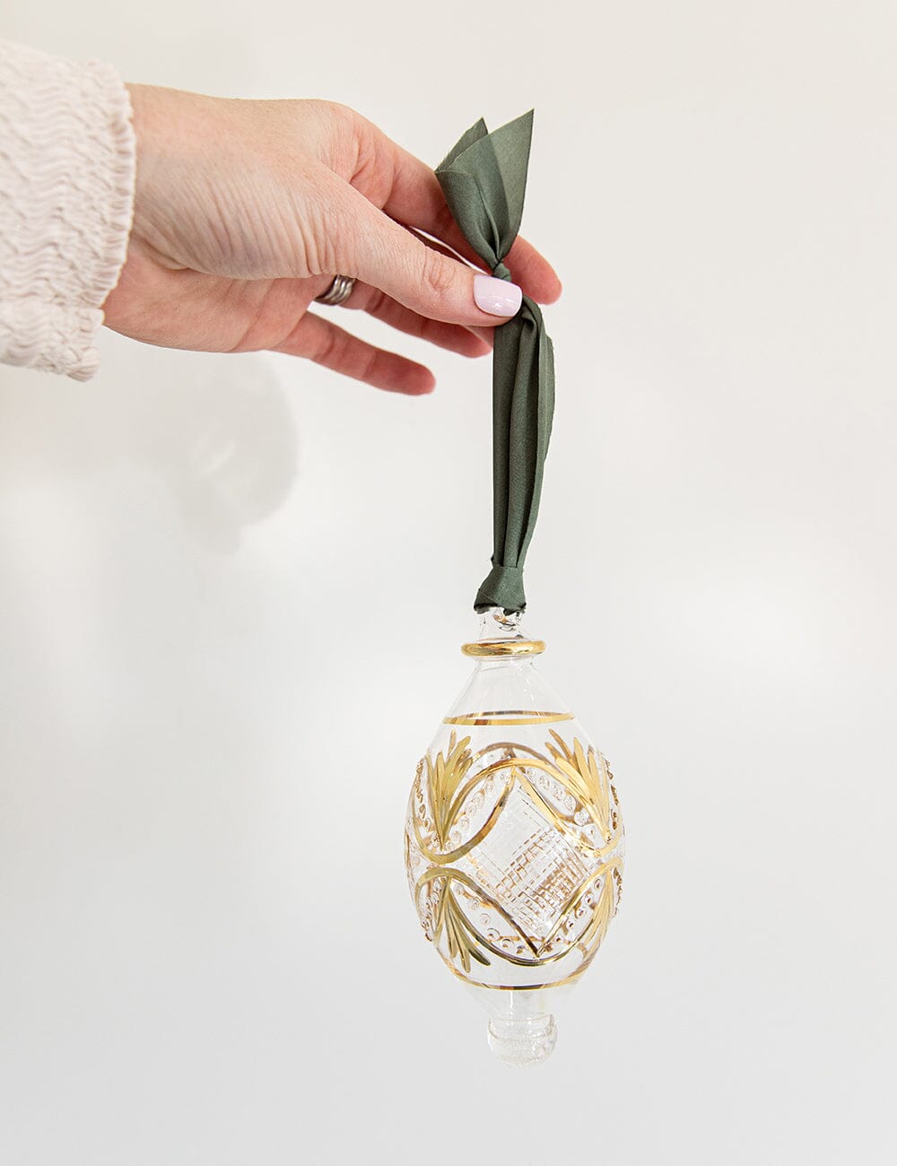 Ornament Glass Tear Drop Star (Olive Ribbon) Bespoke Letterpress