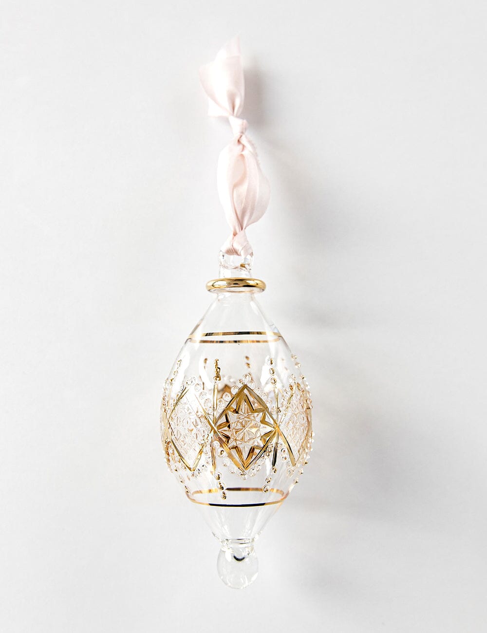 Ornament Glass Tear Drop Diamond (Blush Ribbon) Bespoke Letterpress