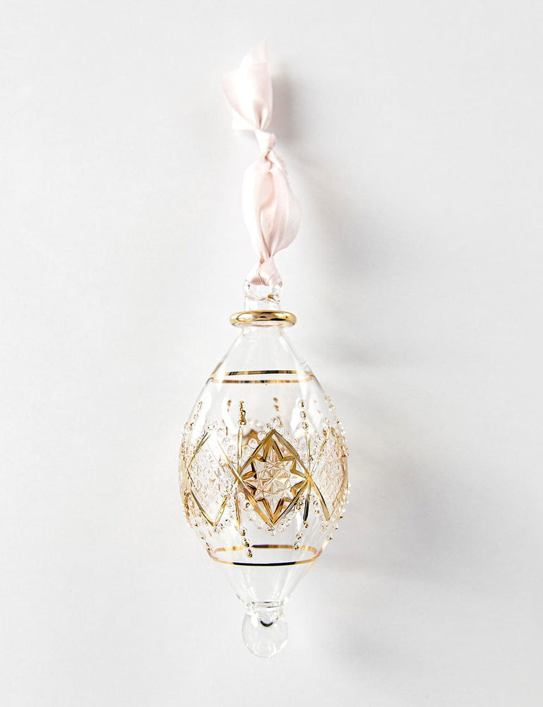 Ornament Glass Tear Drop Diamond (Blush Ribbon)