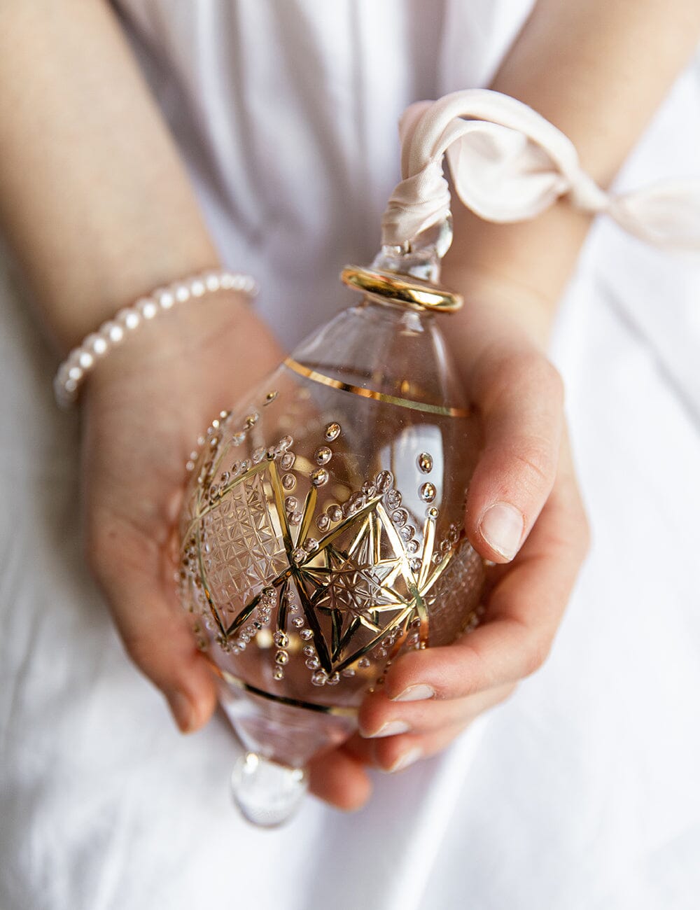 Ornament Glass Tear Drop Diamond (Blush Ribbon) Bespoke Letterpress