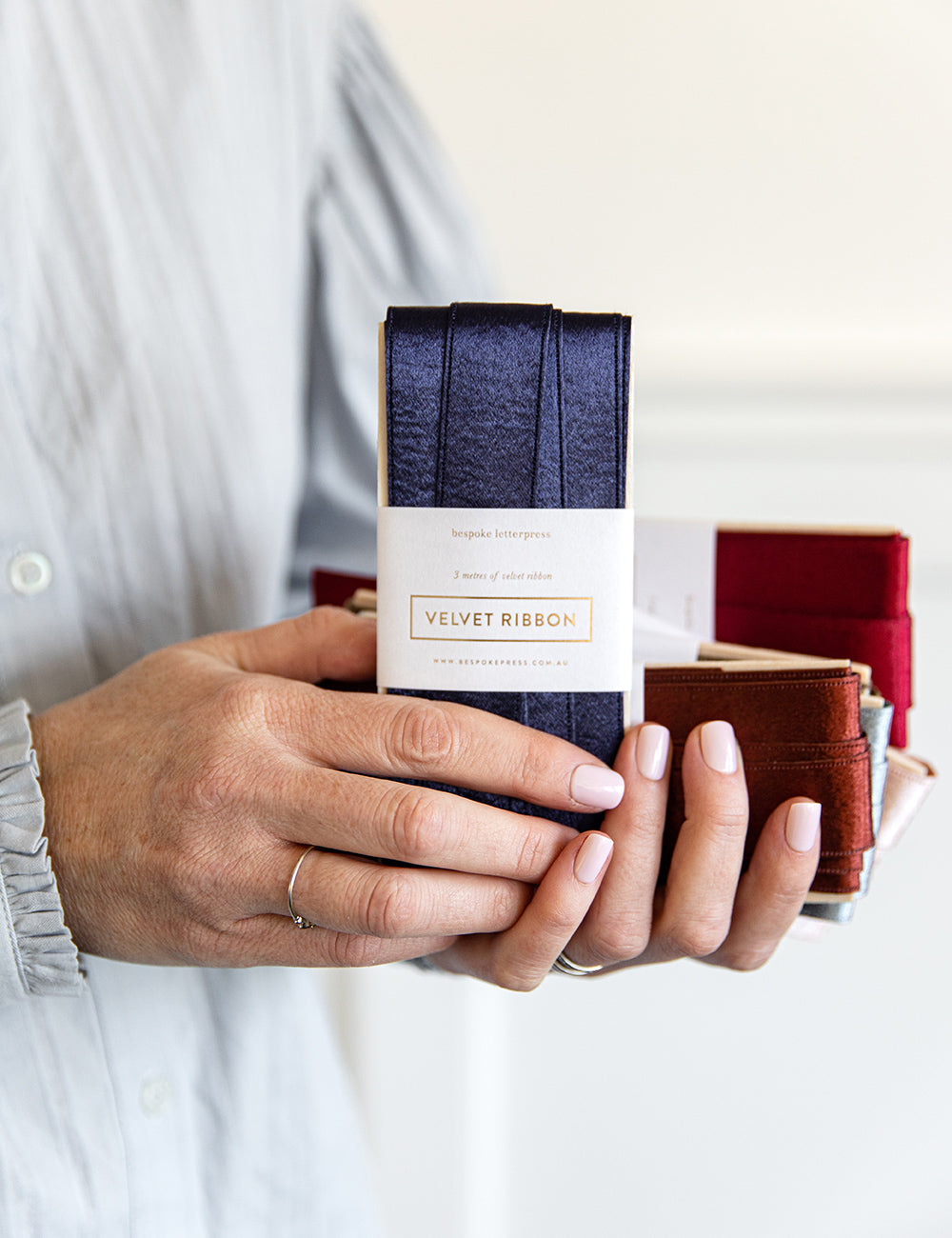 Navy Blue Velvet Ribbon 3 Metres Bespoke Letterpress