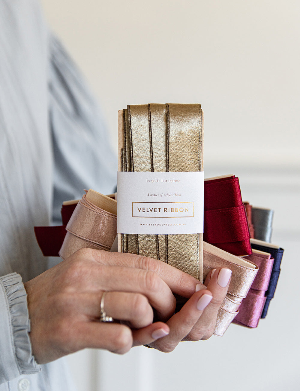 Gold Velvet Ribbon 3 Metres Bespoke Letterpress