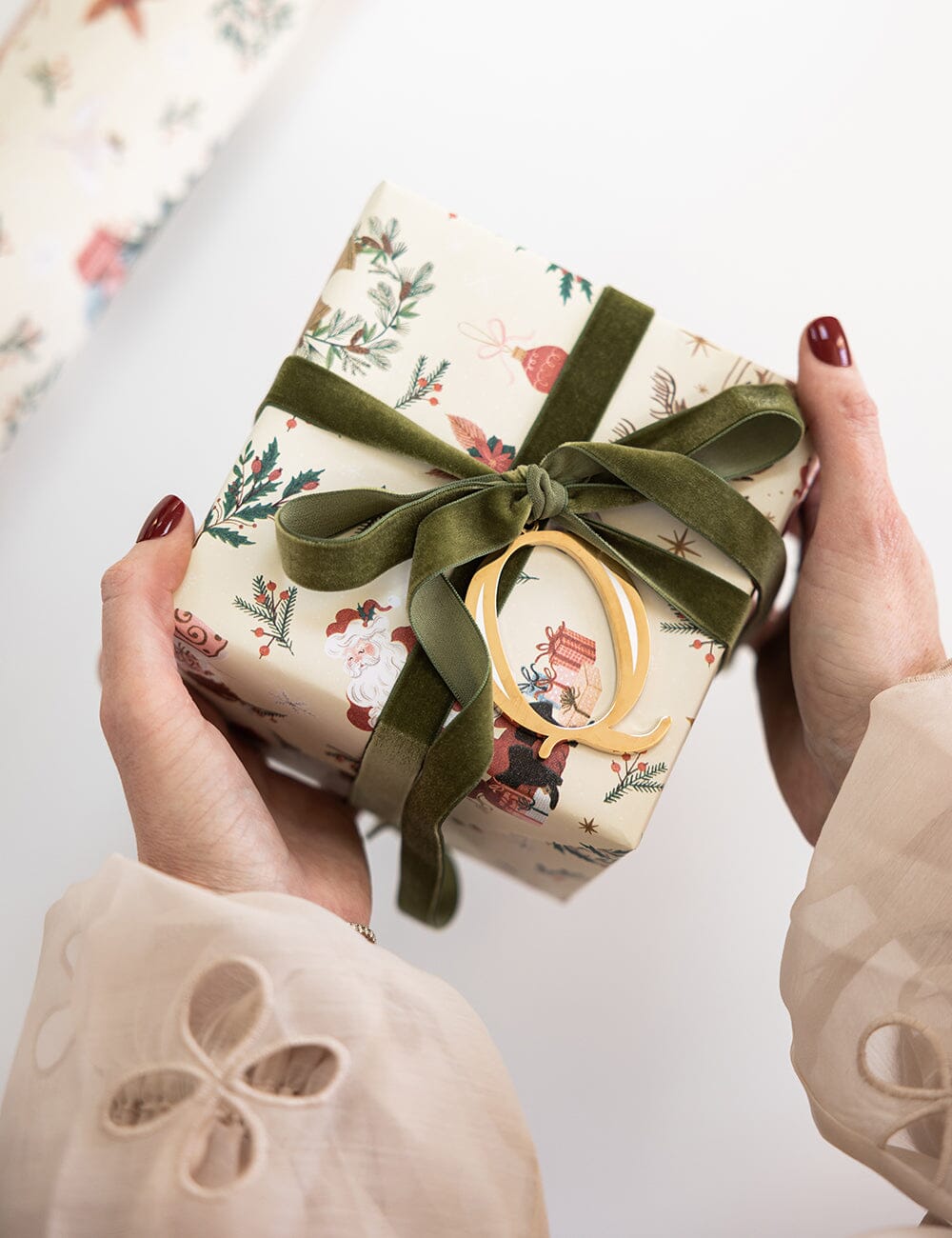 Gift Wrap Roll 30m - Jolly Santa Gift Wrapping Bespoke Letterpress 