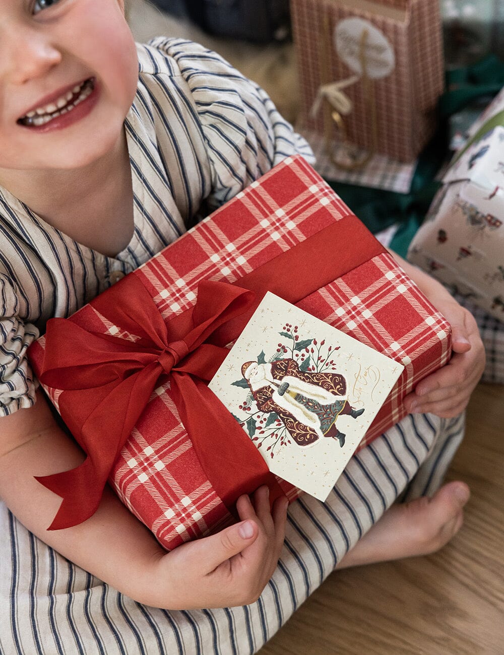 Gift Wrap Roll 30m - Christmas Red Check Plaid Gift Wrapping Bespoke Letterpress 