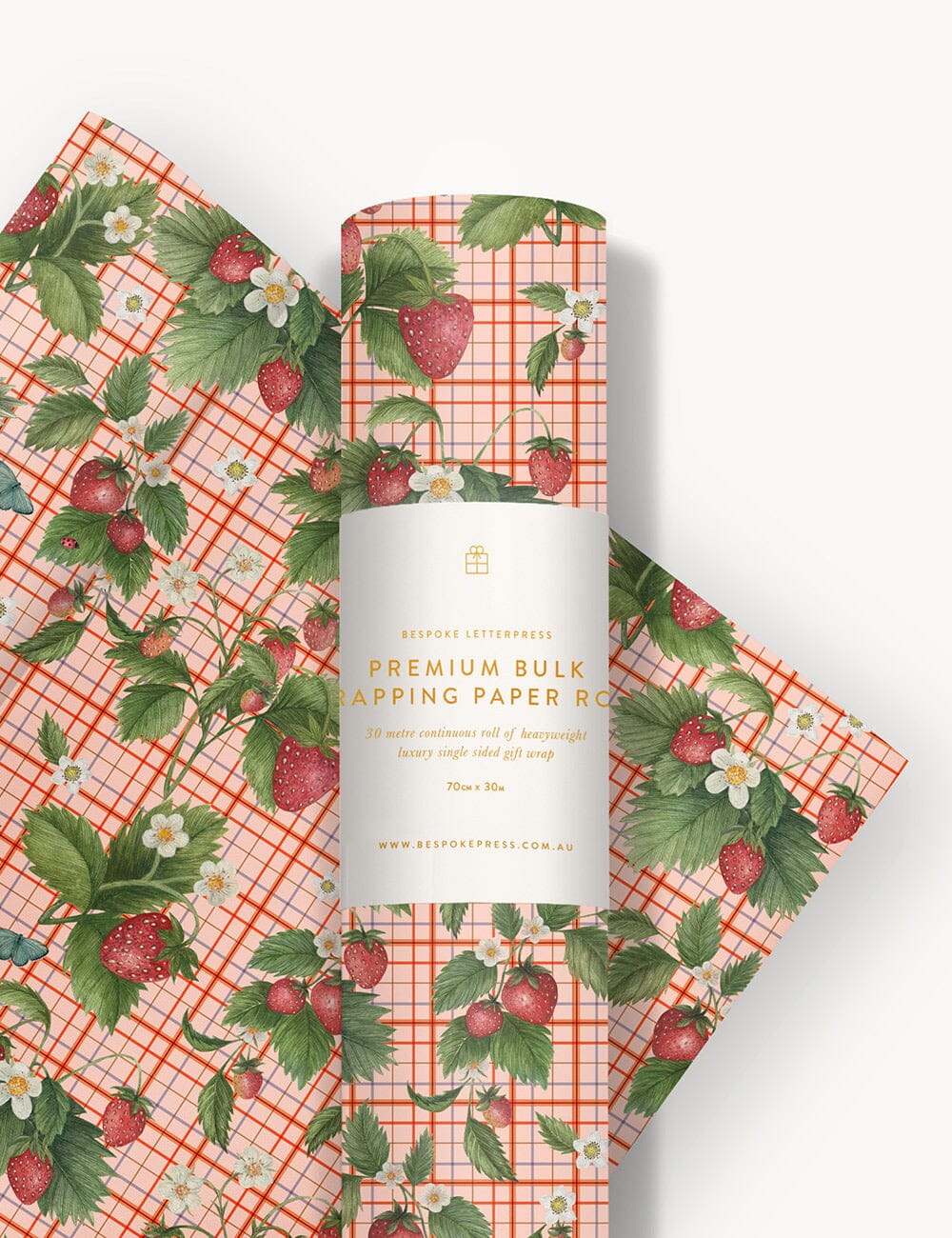 Gift Wrap Roll 30m - Strawberries Gift Wrapping Bespoke Letterpress 